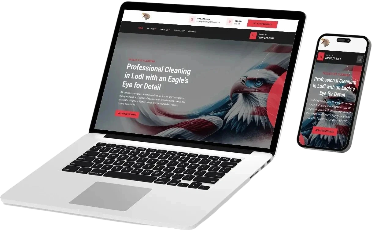 a mockup of a laptop and mobile device showcasing Eagles Eye Cleaning website