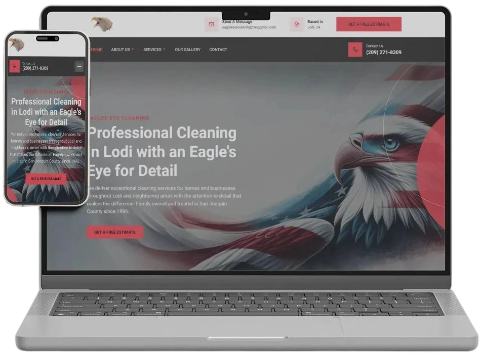a mockup of a laptop and mobile device showcasing Eagles Eye Cleaning website
